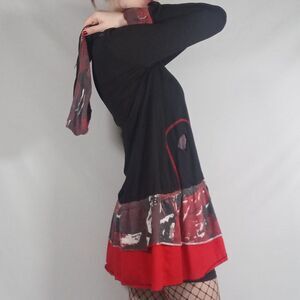 Vintage Frilly Red & Black Fitted Tie Front Hoodie